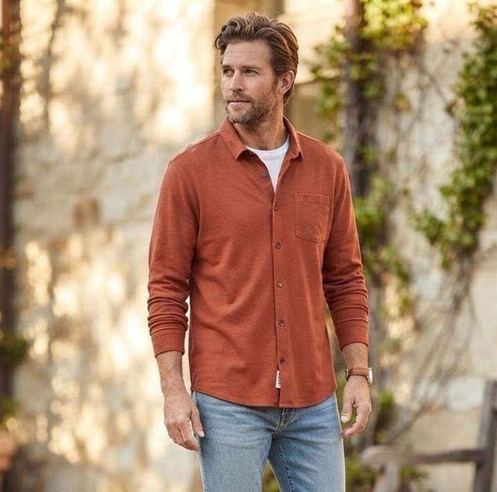 Linksoul Mens Sz XXL Terracotta Orange Button Down Flannel Texture Shirt